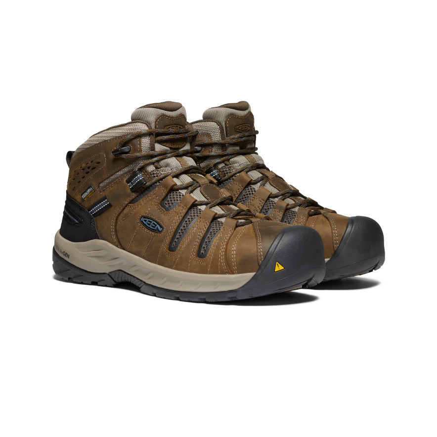 Brown Blue Men Keen Flint II Waterproof Work Boots | LIG140XW