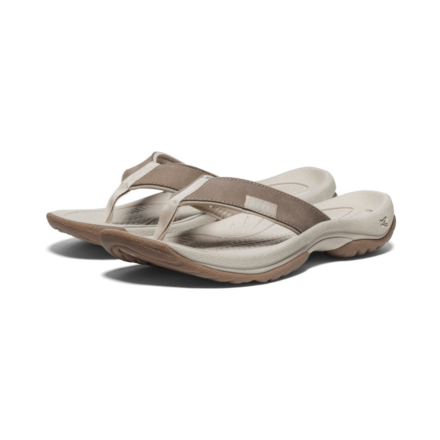 Brown Silver Women Keen Kona Leather Flip Flops | VKT5287ET