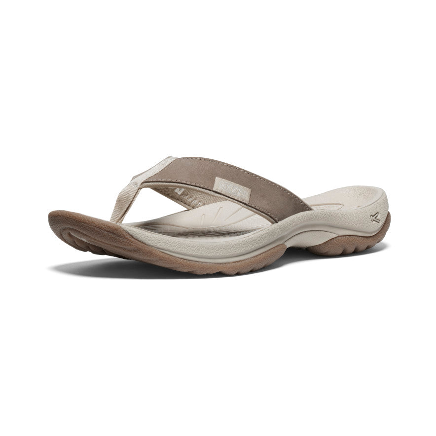 Brown Silver Women Keen Kona Leather Flip Flops | VKT5287ET