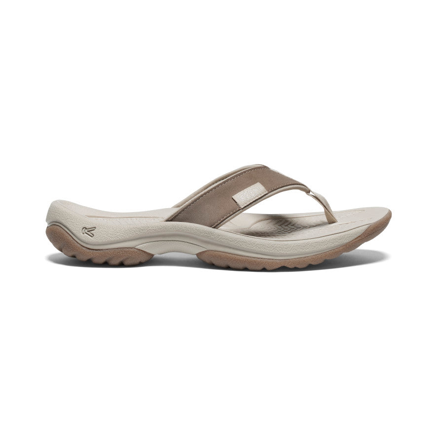 Brown Silver Women Keen Kona Leather Flip Flops | VKT5287ET