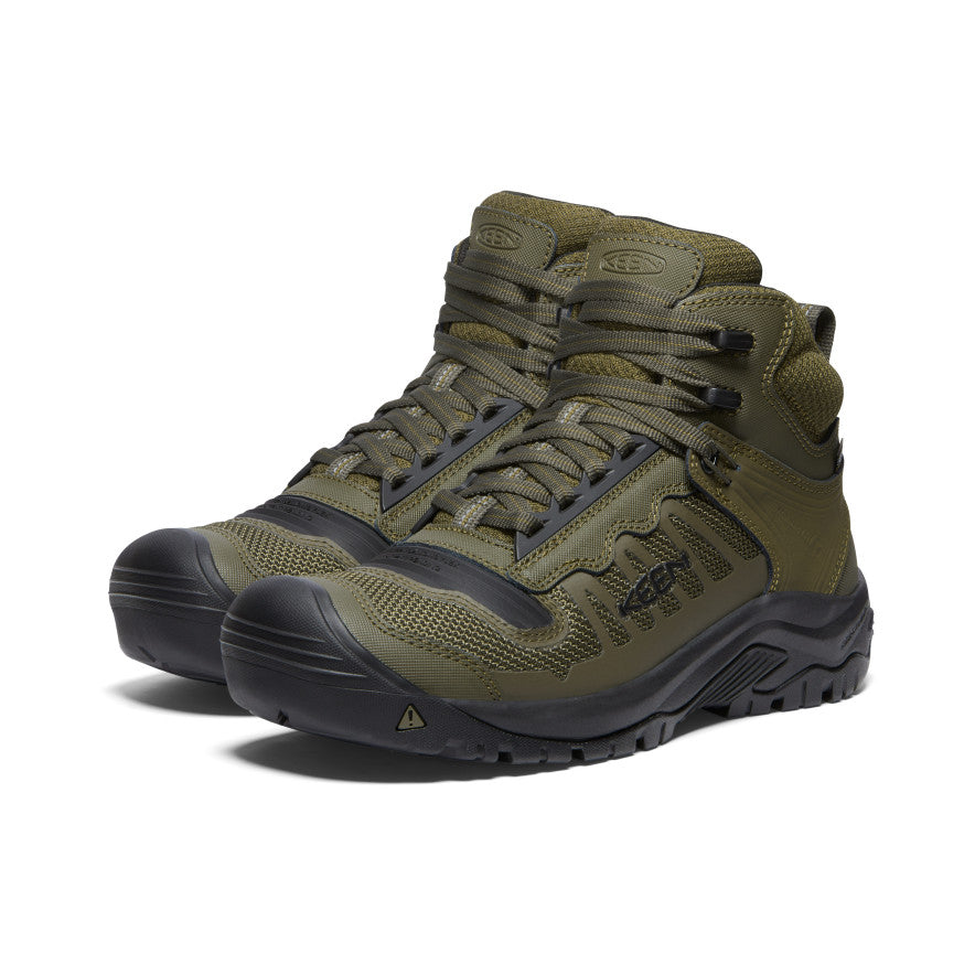 Dark Olive Black Men Keen Reno Waterproof Mid Work Boots | LXP6622KQ