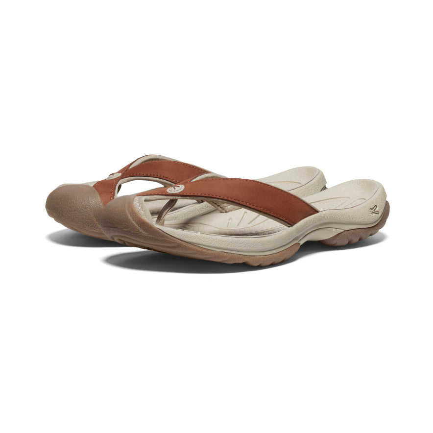 Grey Brown Women Keen Waimea Leather Flip Flops | OEF7522BY