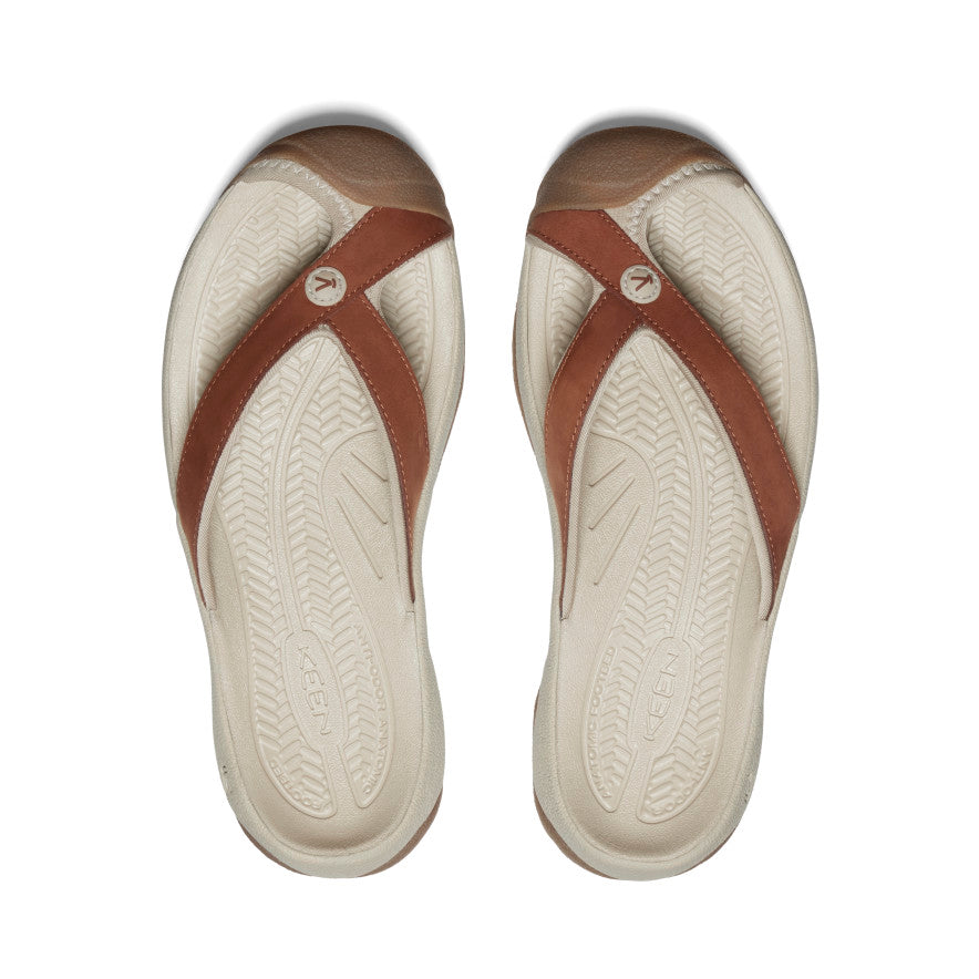 Grey Brown Women Keen Waimea Leather Flip Flops | OEF7522BY