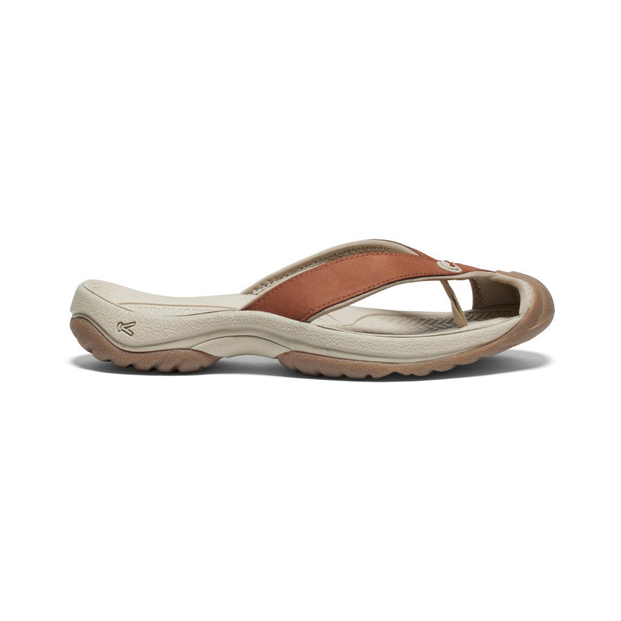 Grey Brown Women Keen Waimea Leather Flip Flops | OEF7522BY